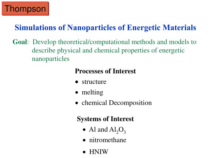 simulations of nanoparticles of energetic materials