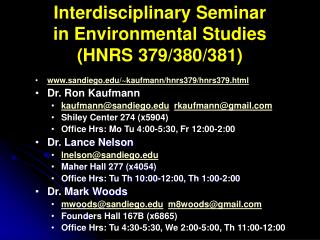 Interdisciplinary Seminar in Environmental Studies (HNRS 379/380/381)