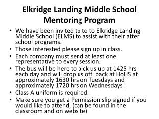 Elkridge Landing Middle School Mentoring Program