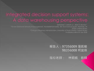 integrated decision support systems a data warehousing perspective
