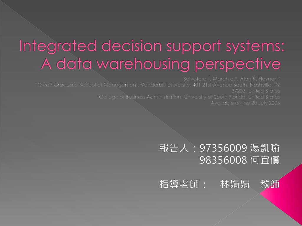 PPT - Integrated decision support systems: A data warehousing ...