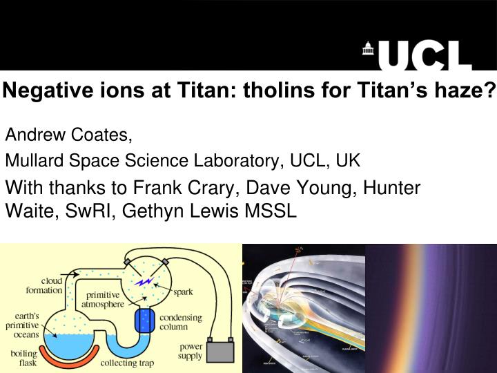 negative ions at titan tholins for titan s haze