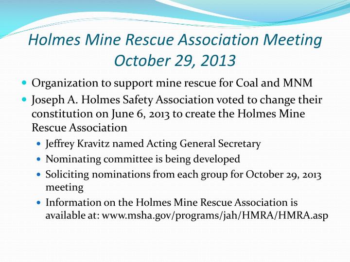 holmes mine rescue association meeting october 29 2013