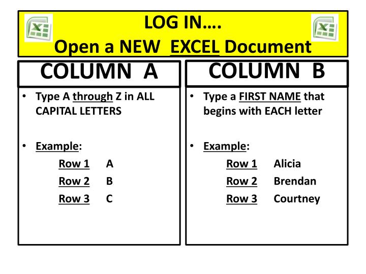 log in open a new excel document