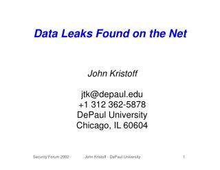 Data Leaks Found on the Net