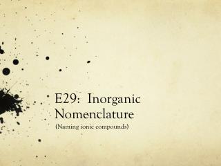 E29: Inorganic Nomenclature