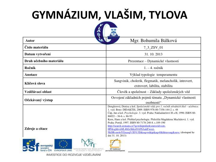 gymn zium vla im tylova