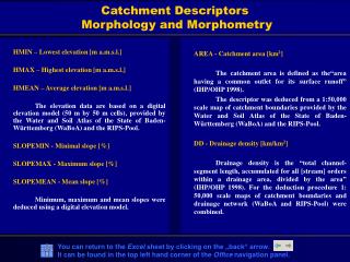Catchment Descriptors Morphology and Morphometry