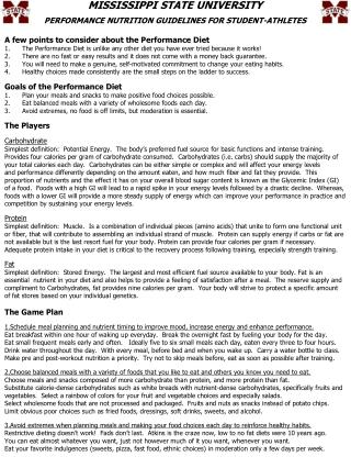 MISSISSIPPI STATE UNIVERSITY PERFORMANCE NUTRITION GUIDELINES FOR STUDENT-ATHLETES