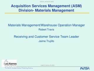 Acquisition Services Management (ASM) Division- Materials Management
