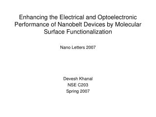 Nano Letters 2007 Devesh Khanal NSE C203 Spring 2007