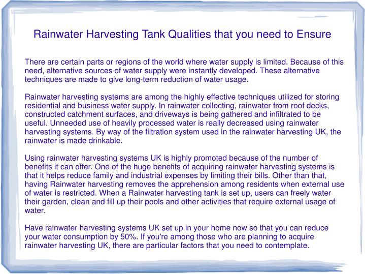 rainwater harvesting tank qualities that you need to ensure