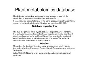 Plant metabolomics database