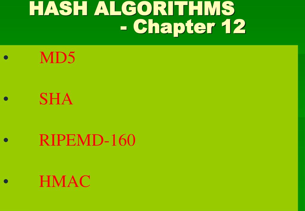 PPT - HASH ALGORITHMS - Chapter 12 PowerPoint Presentation, free ...