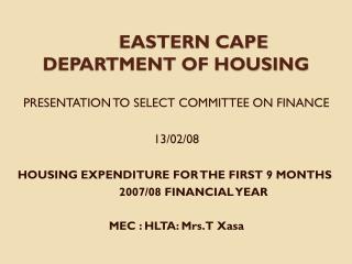 EASTERN CAPE DEPARTMENT OF HOUSING