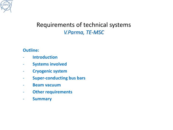 requirements of technical systems v parma te msc