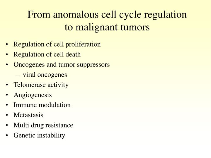 from anomalous cell cycle regulation to malignant tumors