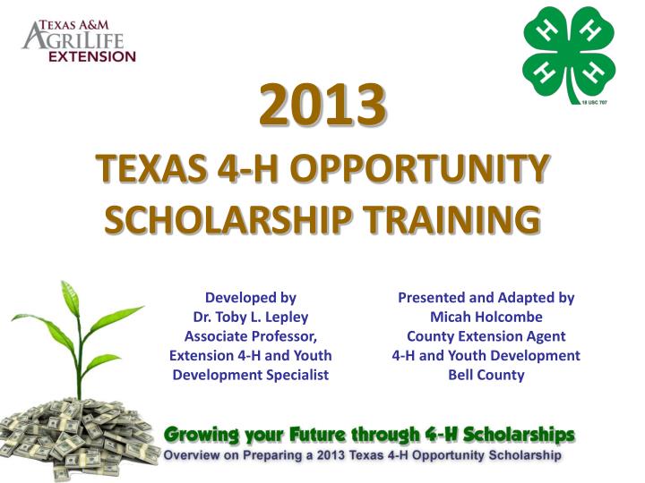 2013 texas 4 h opportunity scholarship training