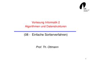 vorlesung informatik 2 algorithmen und datenstrukturen 08 einfache sortierverfahren