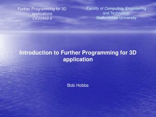 Further Programming for 3D applications CE00849-6