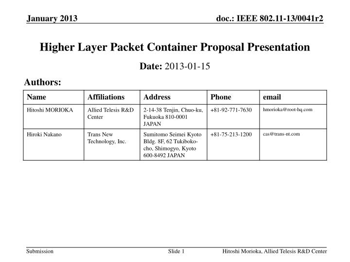 higher layer packet container proposal presentation