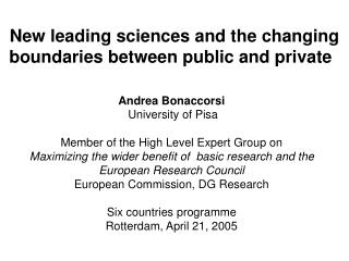 New leading sciences and the changing boundaries between public and private