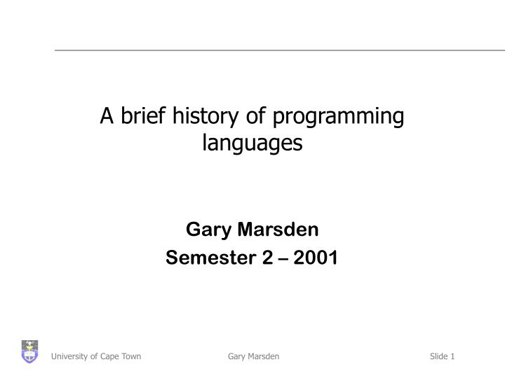 a brief history of programming languages
