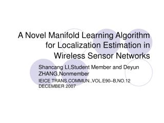 a novel manifold learning algorithm for localization estimation in wireless sensor networks