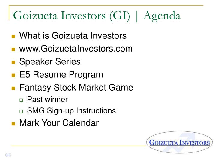 goizueta investors gi agenda