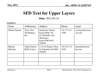 SFD Text for Upper Layers