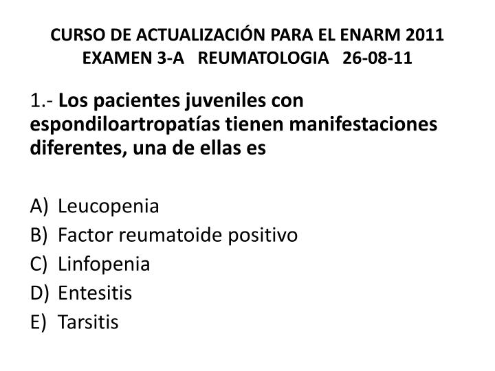 curso de actualizaci n para el enarm 2011 examen 3 a reumatologia 26 08 11