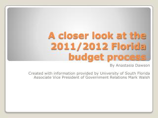 A closer look at the 2011/2012 Florida budget process