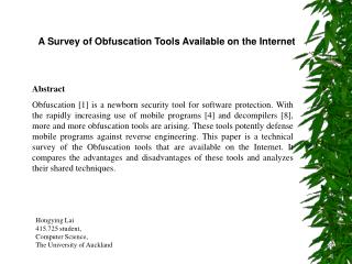 A Survey of Obfuscation Tools Available on the Internet