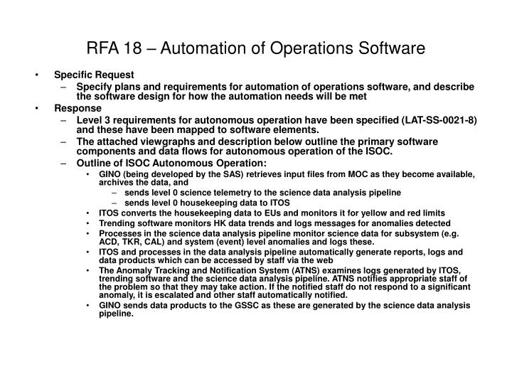 rfa 18 automation of operations software