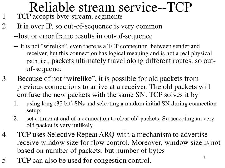 reliable stream service tcp