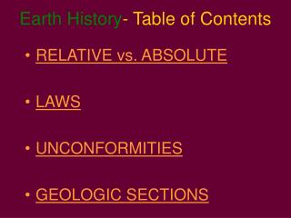 Earth History - Table of Contents