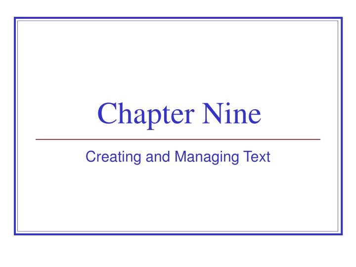 chapter nine