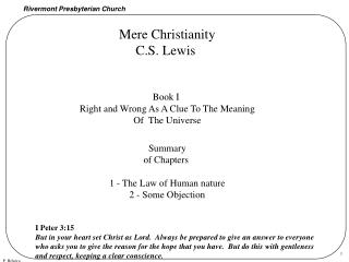 Mere Christianity C.S. Lewis Book I Right and Wrong As A Clue To The Meaning Of The Universe