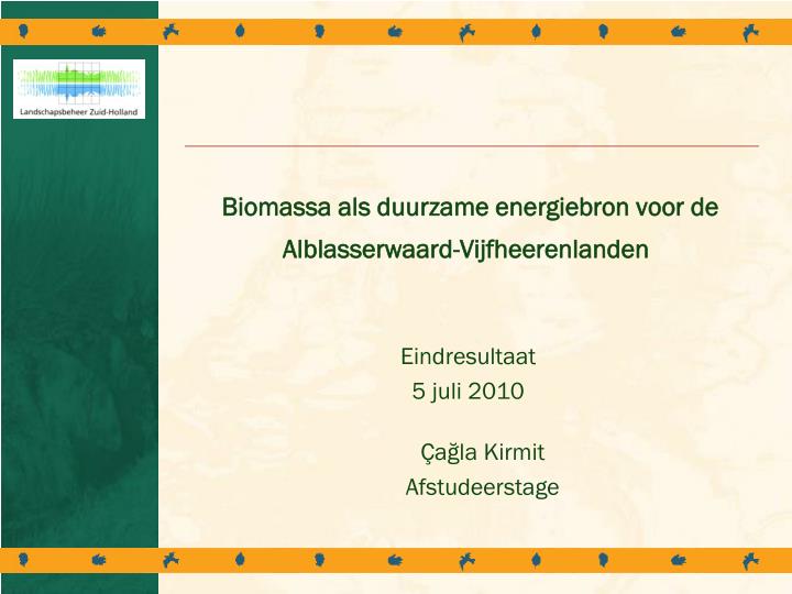 biomassa als duurzame energiebron voor de alblasserwaard vijfheerenlanden