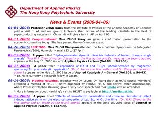 Department of Applied Physics The Hong Kong Polytechnic University