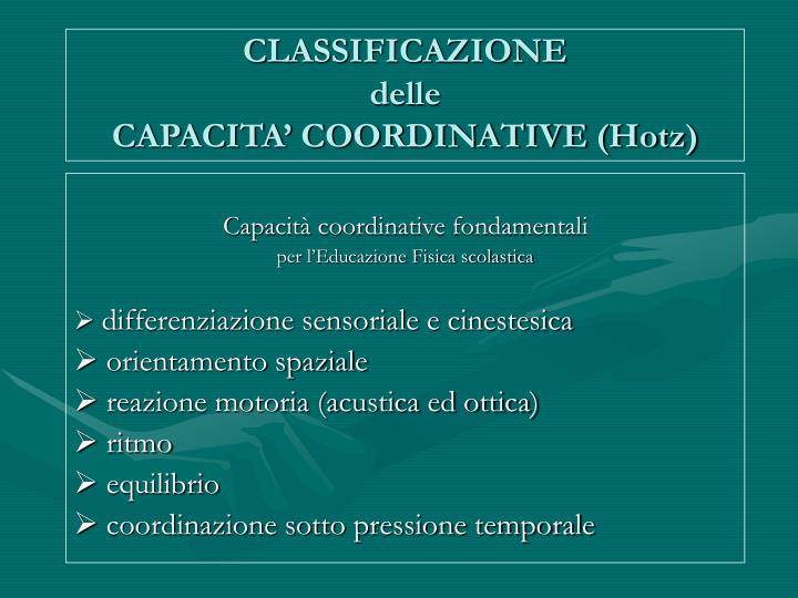 classificazione delle capacita coordinative hotz