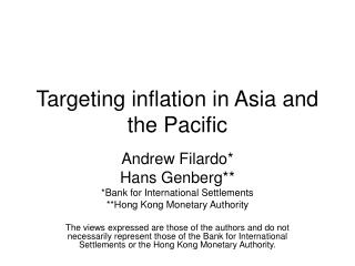Targeting inflation in Asia and the Pacific