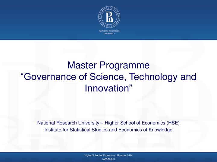 master programme governance of science technology and innovation