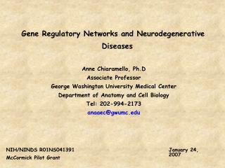 Gene Regulatory Networks and Neurodegenerative Diseases