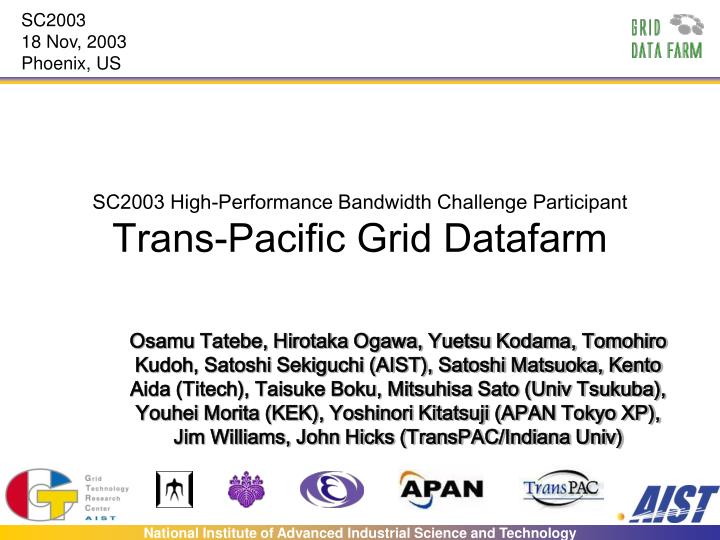 sc2003 high performance bandwidth challenge participant trans pacific grid datafarm