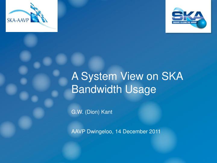 a system view on ska bandwidth usage g w dion kant aavp dwingeloo 14 december 2011