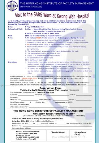 THE HONG KONG INSTITUTE OF FACILITY MANAGEMENT CPD EVENT (CPD002/05)