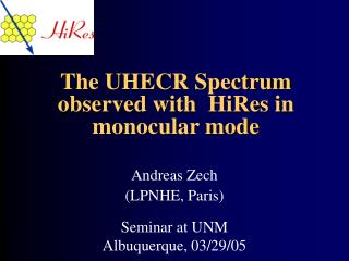The UHECR Spectrum observed with HiRes in monocular mode