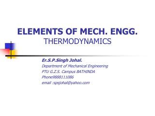 ELEMENTS OF MECH. ENGG. THERMODYNAMICS