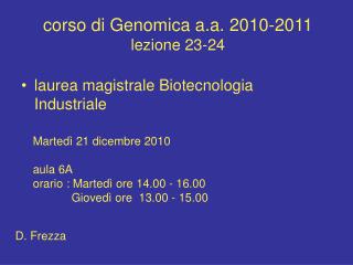 corso di Genomica a.a. 2010-2011 lezione 23-24